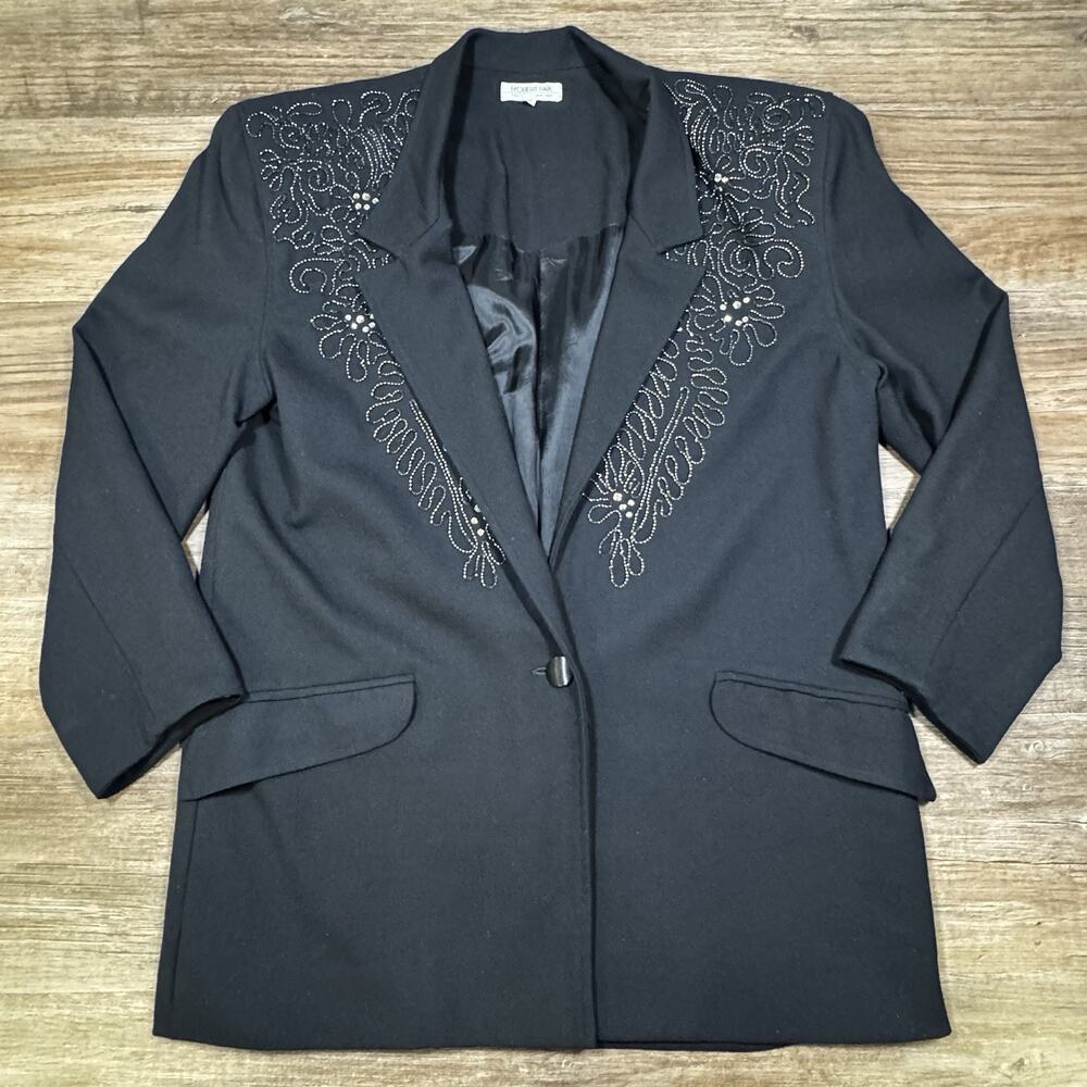 Vintage Robert Haik Blazer 42 Black Beaded Rhinestone Embellished Jacket
